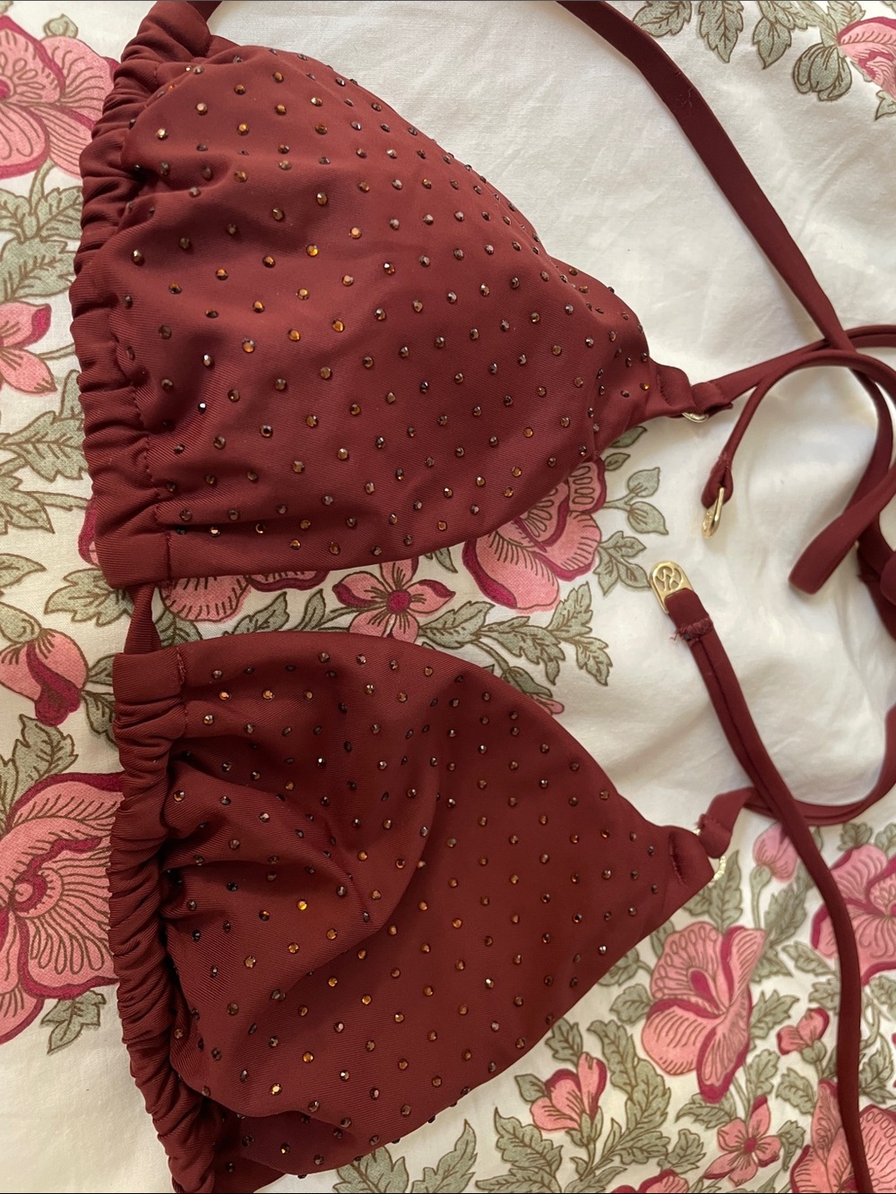 VS Burgundy Rhinestone Triangle Bikini Top - small new
